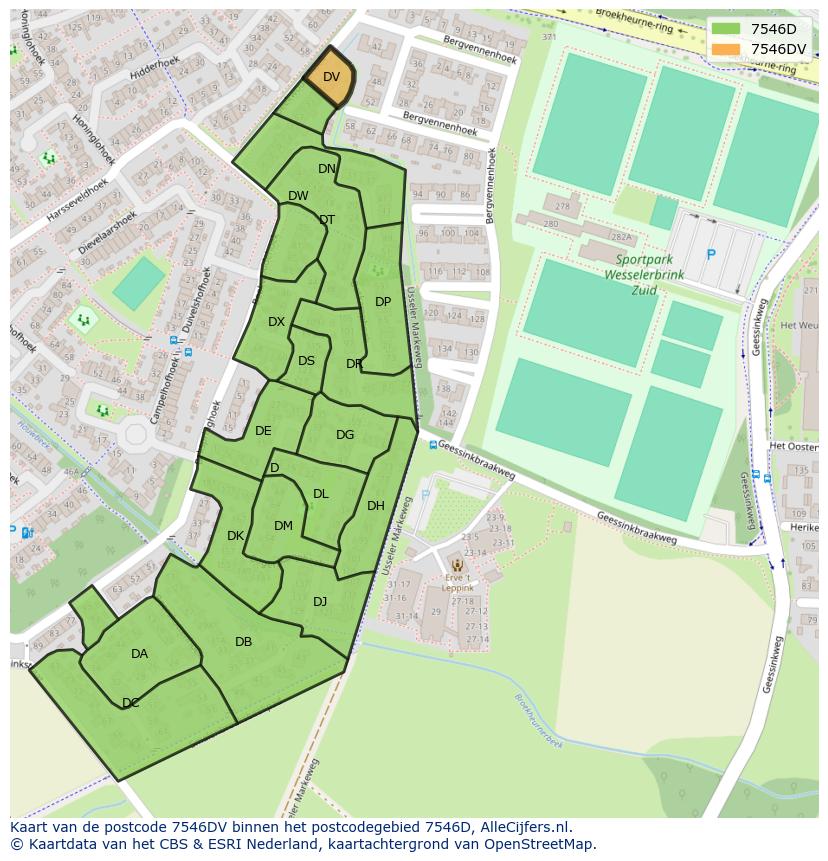 Afbeelding van het postcodegebied 7546 DV op de kaart.