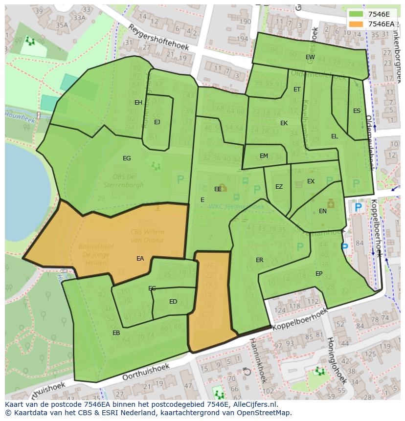 Afbeelding van het postcodegebied 7546 EA op de kaart.