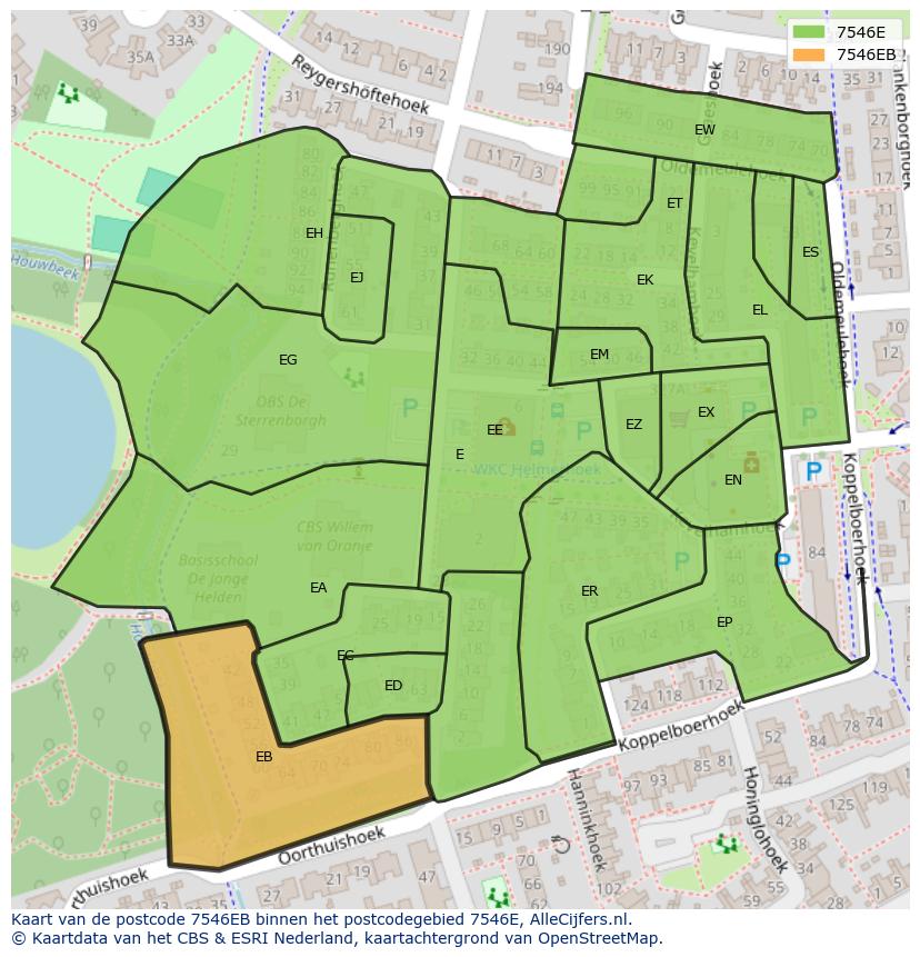 Afbeelding van het postcodegebied 7546 EB op de kaart.