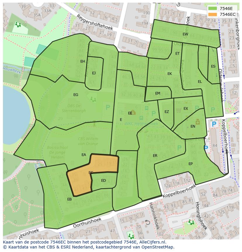 Afbeelding van het postcodegebied 7546 EC op de kaart.