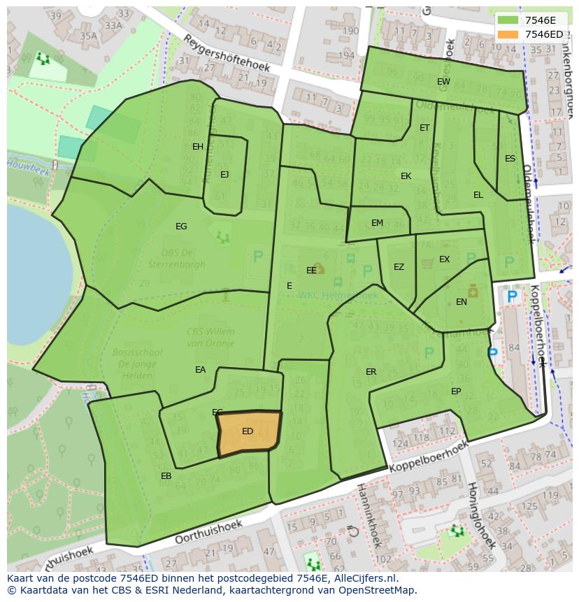 Afbeelding van het postcodegebied 7546 ED op de kaart.