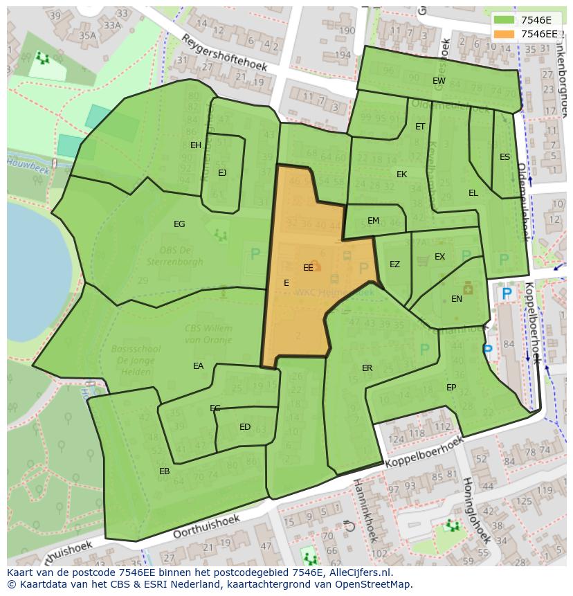 Afbeelding van het postcodegebied 7546 EE op de kaart.