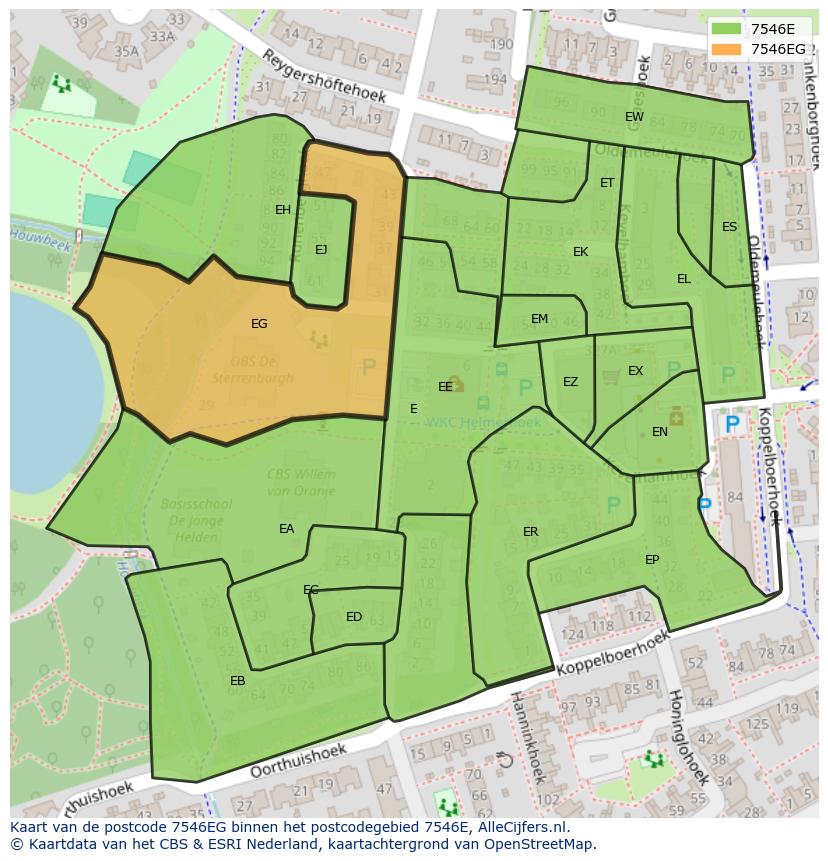 Afbeelding van het postcodegebied 7546 EG op de kaart.