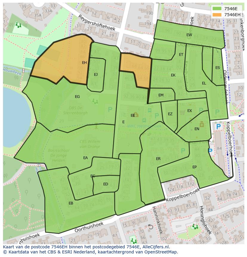 Afbeelding van het postcodegebied 7546 EH op de kaart.