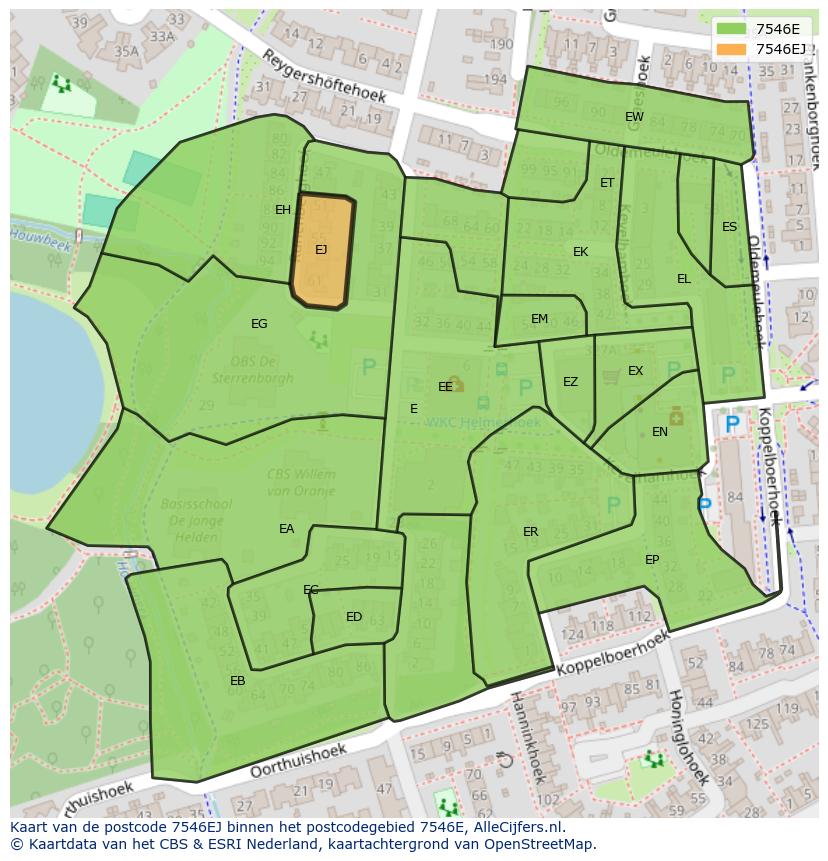 Afbeelding van het postcodegebied 7546 EJ op de kaart.