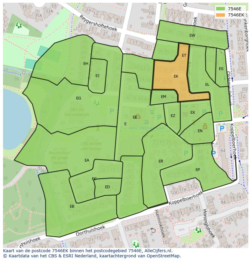 Afbeelding van het postcodegebied 7546 EK op de kaart.