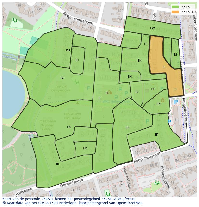 Afbeelding van het postcodegebied 7546 EL op de kaart.