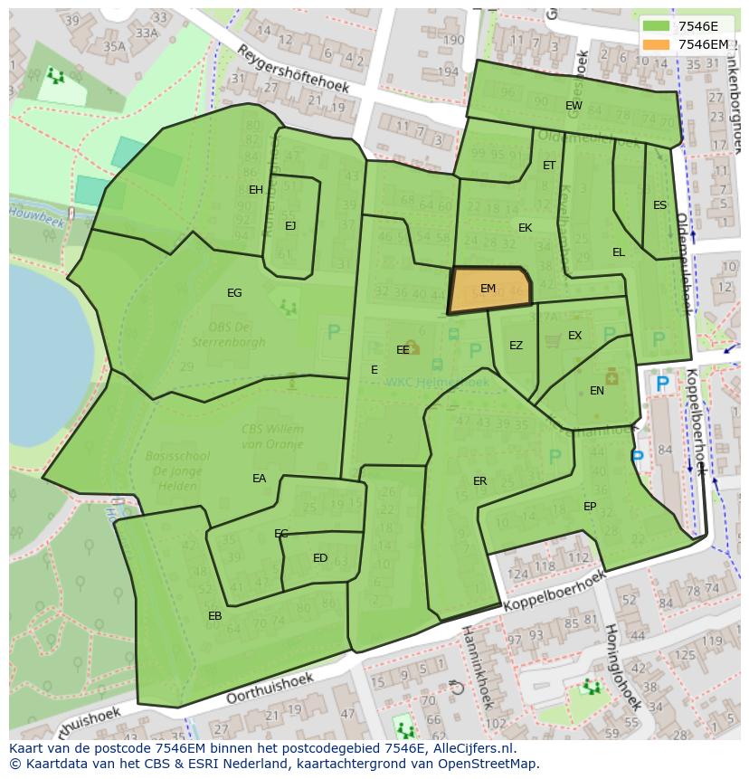 Afbeelding van het postcodegebied 7546 EM op de kaart.