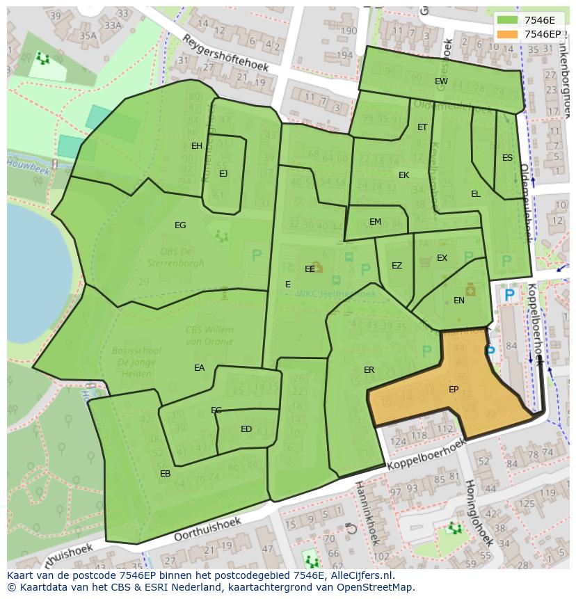 Afbeelding van het postcodegebied 7546 EP op de kaart.