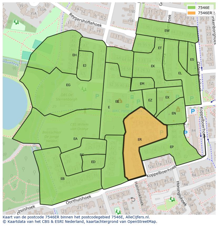 Afbeelding van het postcodegebied 7546 ER op de kaart.