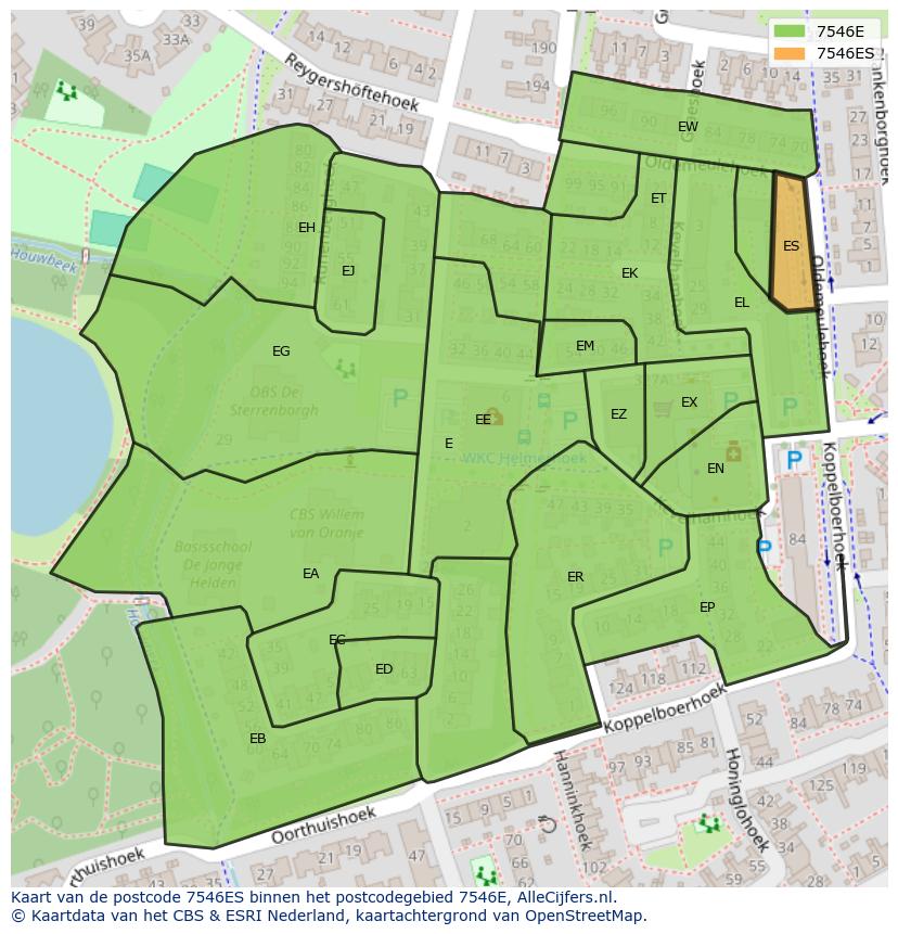 Afbeelding van het postcodegebied 7546 ES op de kaart.