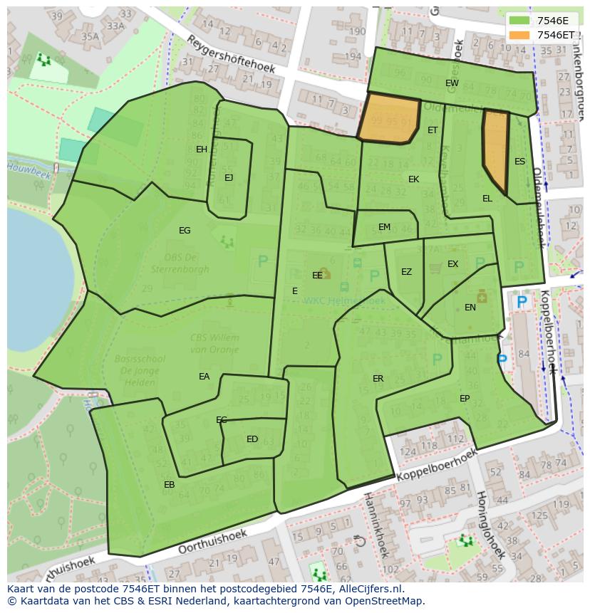 Afbeelding van het postcodegebied 7546 ET op de kaart.