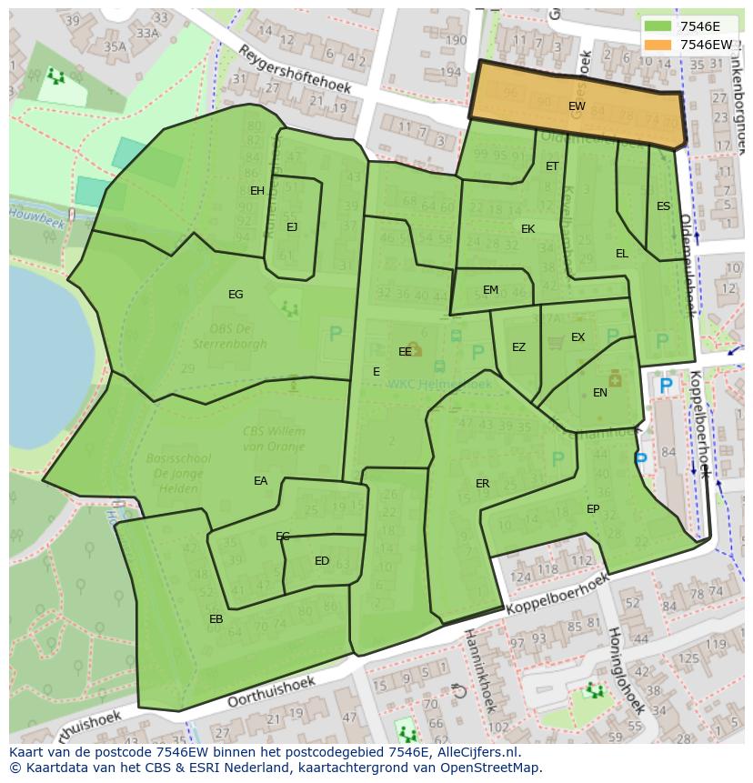 Afbeelding van het postcodegebied 7546 EW op de kaart.