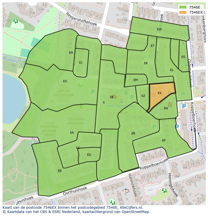 Afbeelding van het postcodegebied 7546 EX op de kaart.