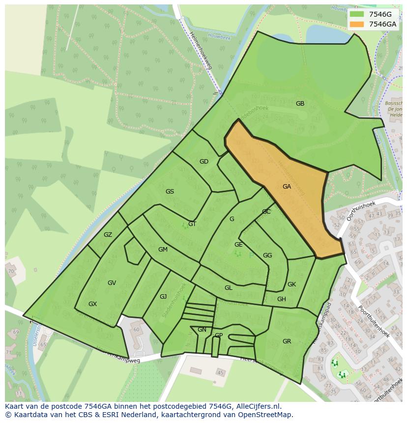 Afbeelding van het postcodegebied 7546 GA op de kaart.