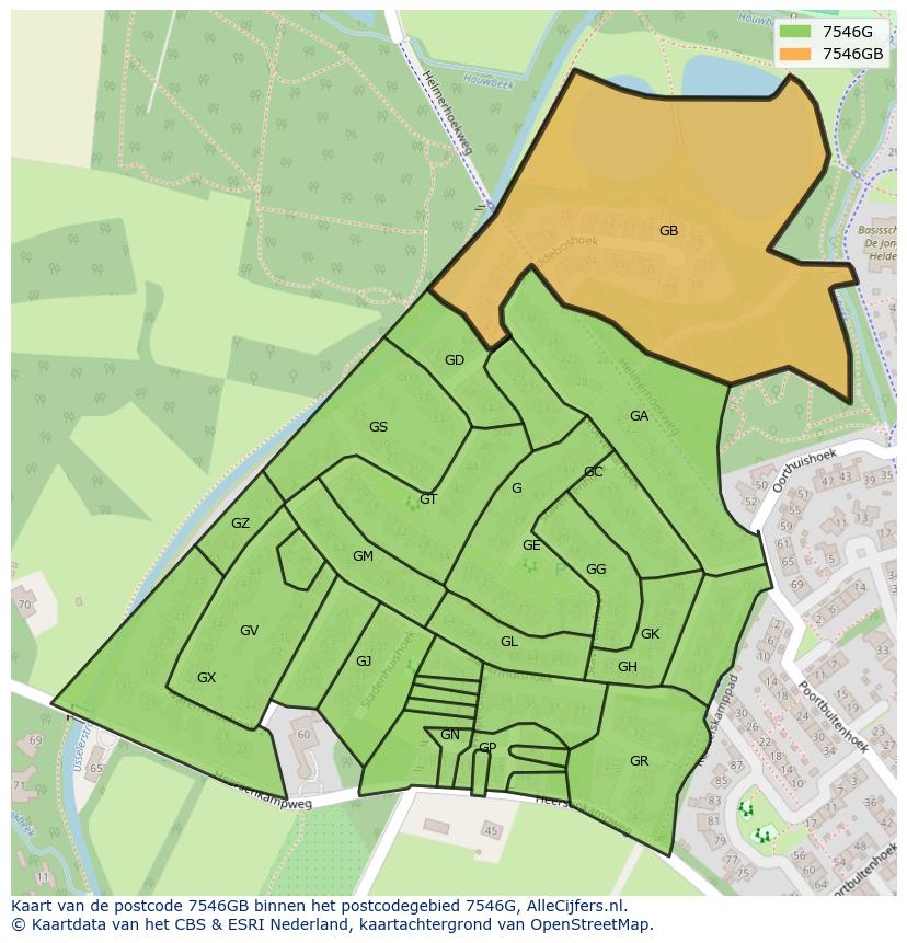 Afbeelding van het postcodegebied 7546 GB op de kaart.