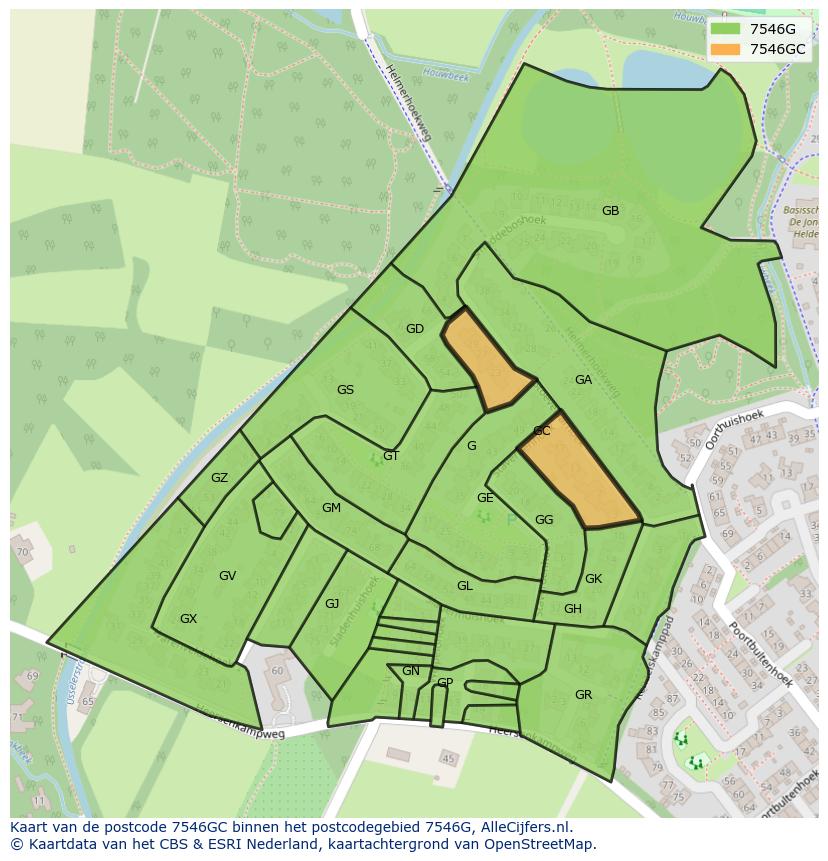 Afbeelding van het postcodegebied 7546 GC op de kaart.