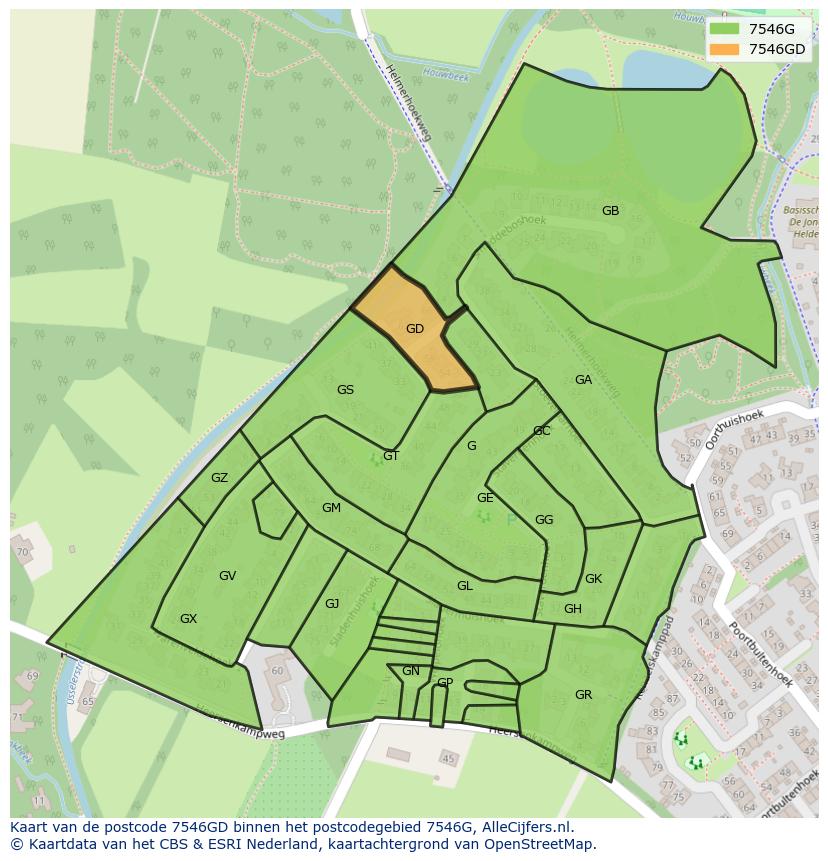 Afbeelding van het postcodegebied 7546 GD op de kaart.