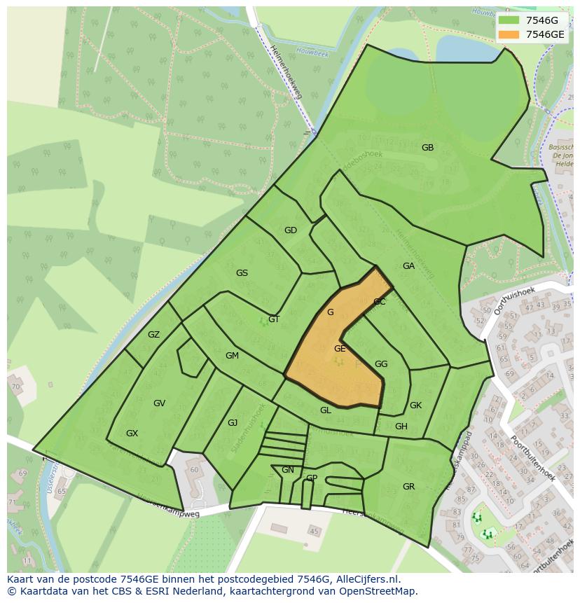 Afbeelding van het postcodegebied 7546 GE op de kaart.