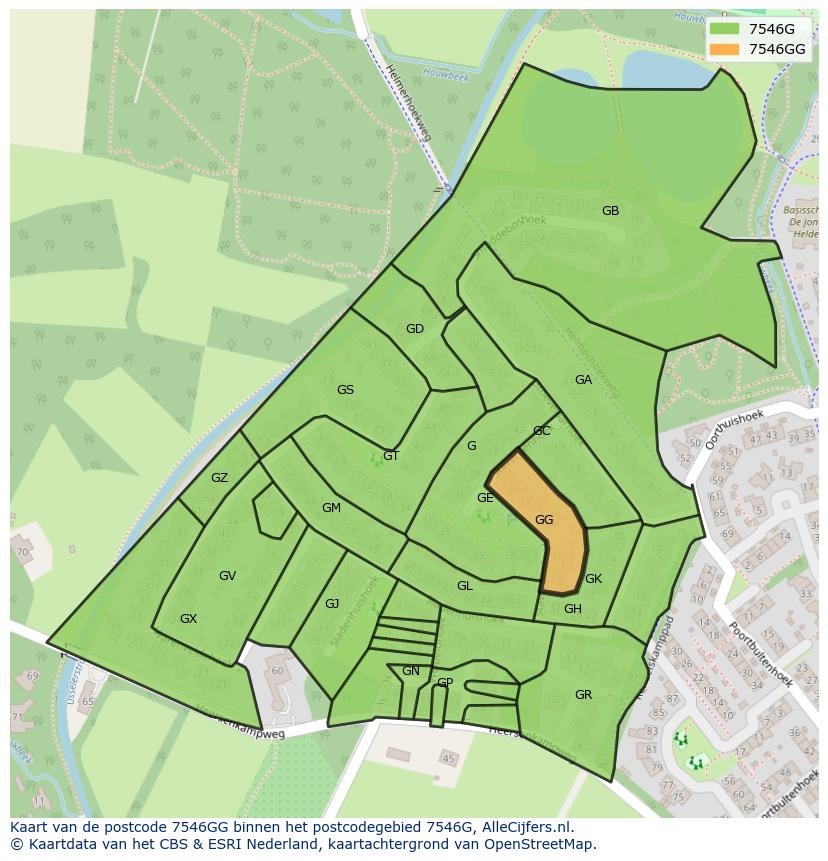 Afbeelding van het postcodegebied 7546 GG op de kaart.