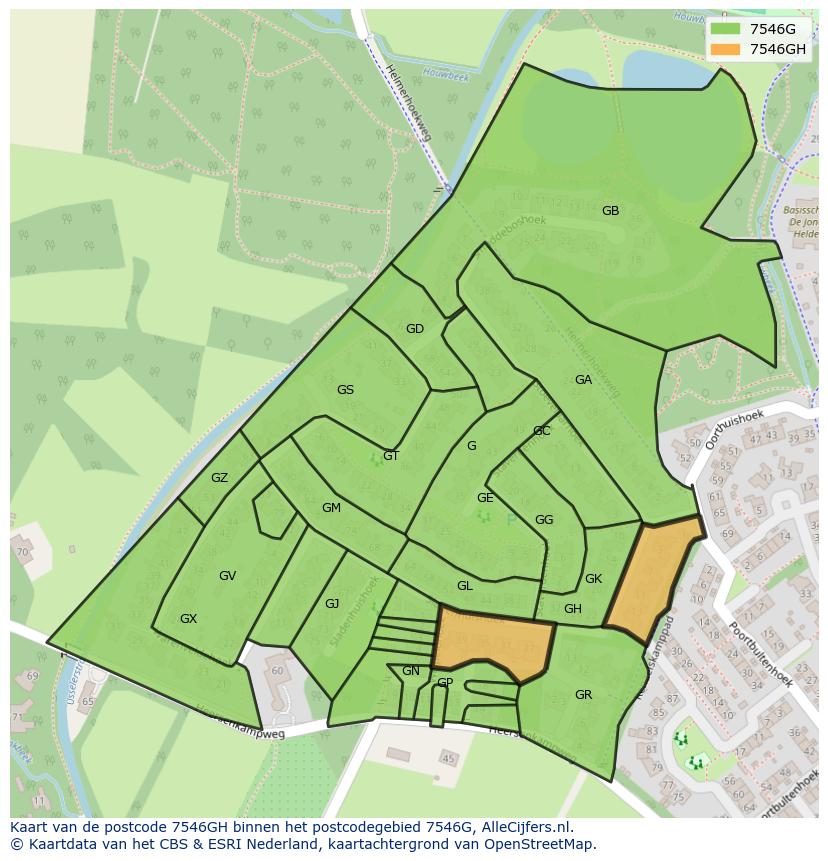 Afbeelding van het postcodegebied 7546 GH op de kaart.