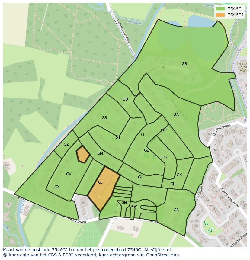 Afbeelding van het postcodegebied 7546 GJ op de kaart.