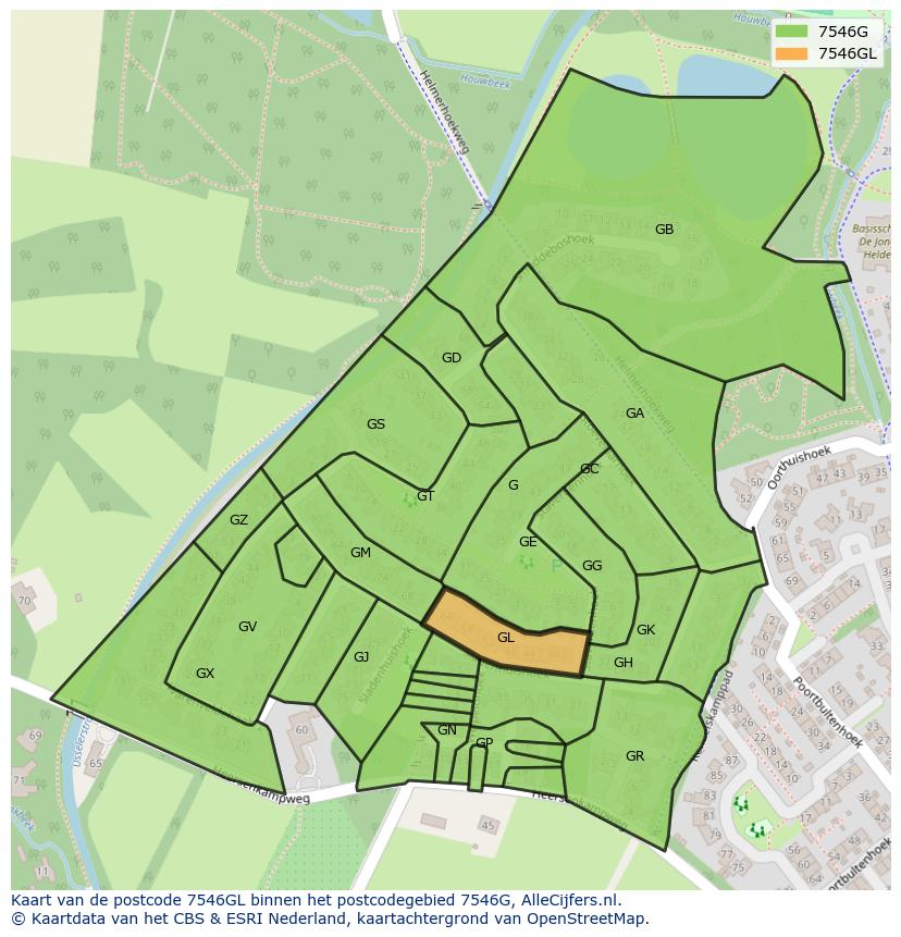 Afbeelding van het postcodegebied 7546 GL op de kaart.