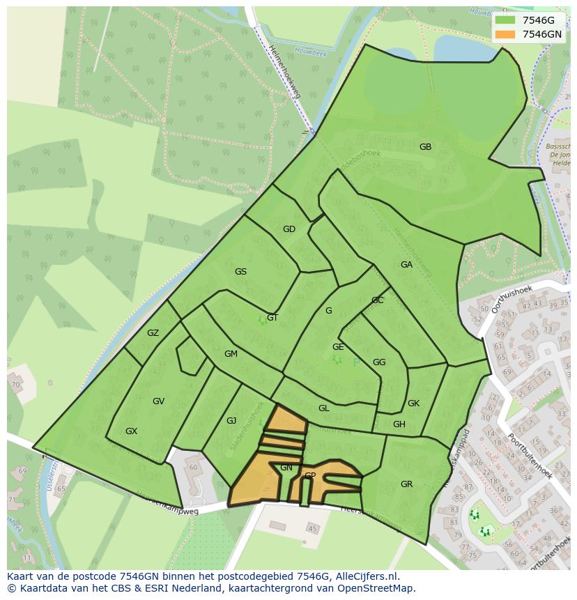 Afbeelding van het postcodegebied 7546 GN op de kaart.