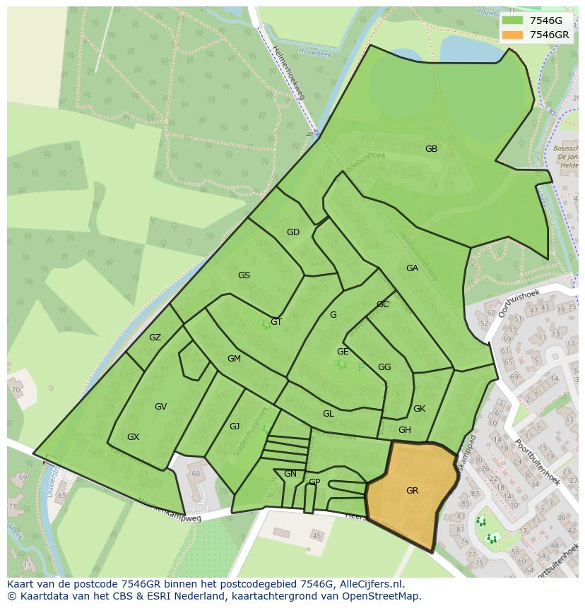 Afbeelding van het postcodegebied 7546 GR op de kaart.