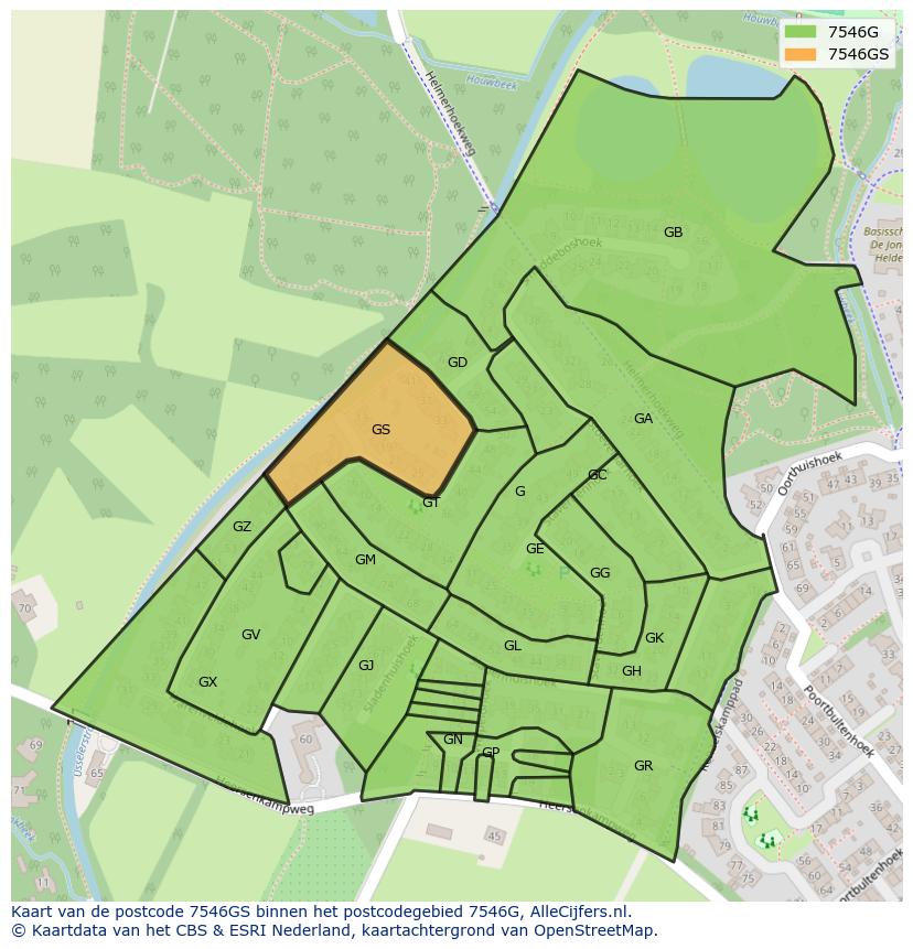 Afbeelding van het postcodegebied 7546 GS op de kaart.