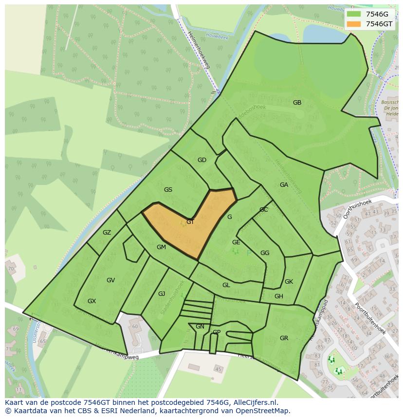 Afbeelding van het postcodegebied 7546 GT op de kaart.