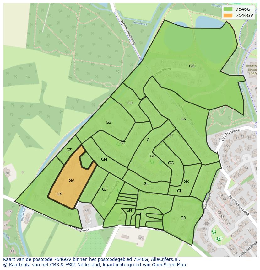 Afbeelding van het postcodegebied 7546 GV op de kaart.