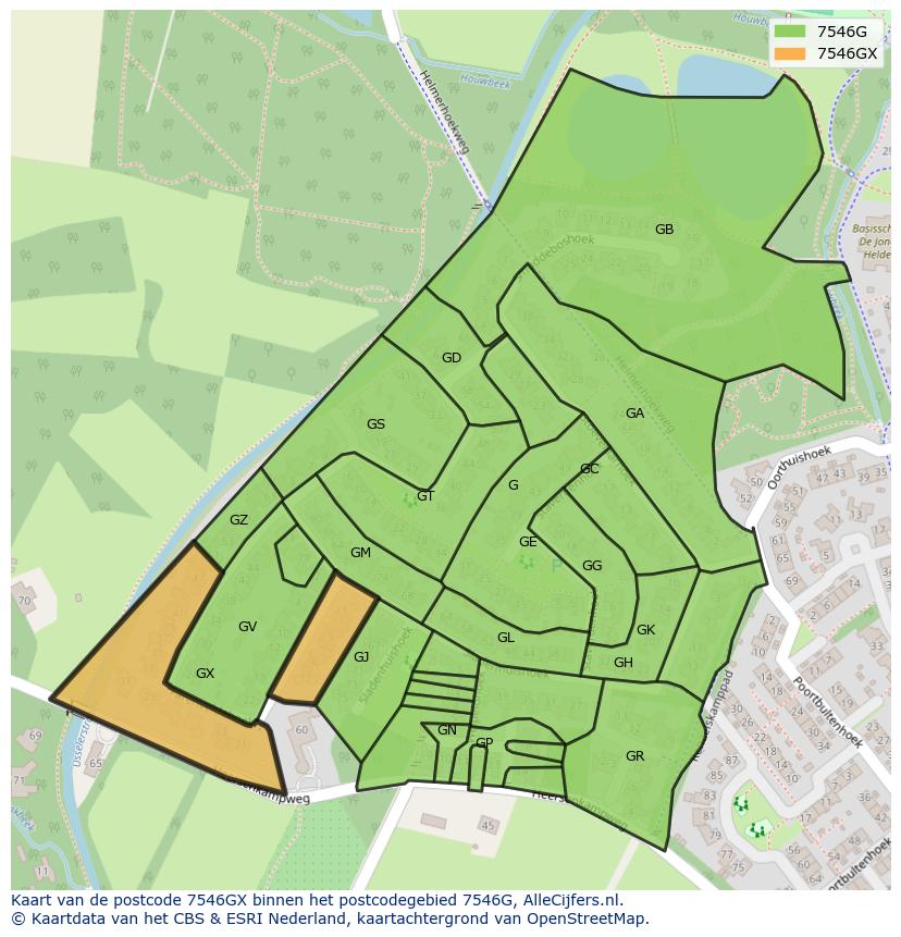 Afbeelding van het postcodegebied 7546 GX op de kaart.