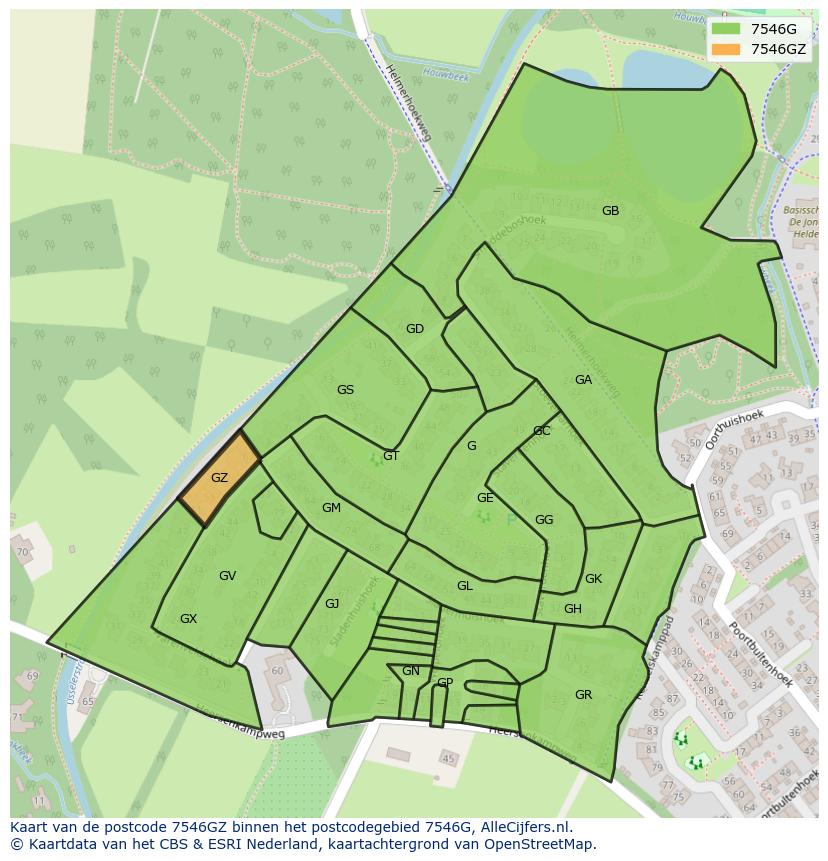 Afbeelding van het postcodegebied 7546 GZ op de kaart.