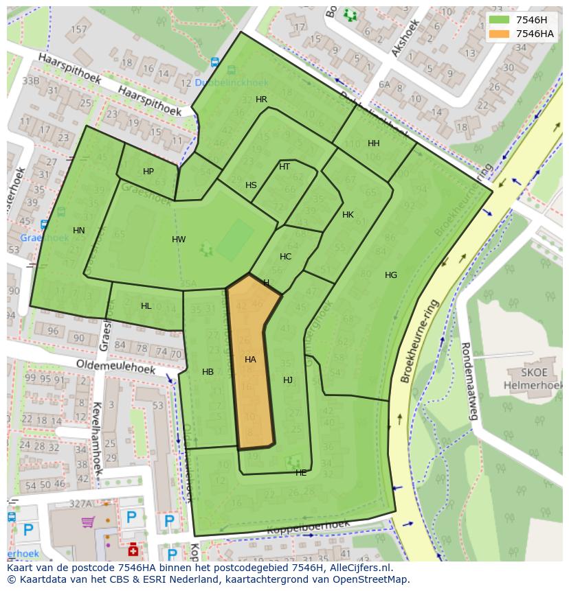 Afbeelding van het postcodegebied 7546 HA op de kaart.