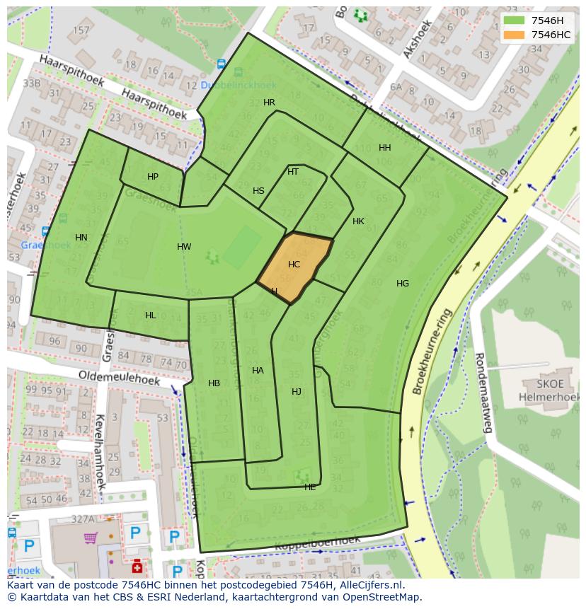 Afbeelding van het postcodegebied 7546 HC op de kaart.