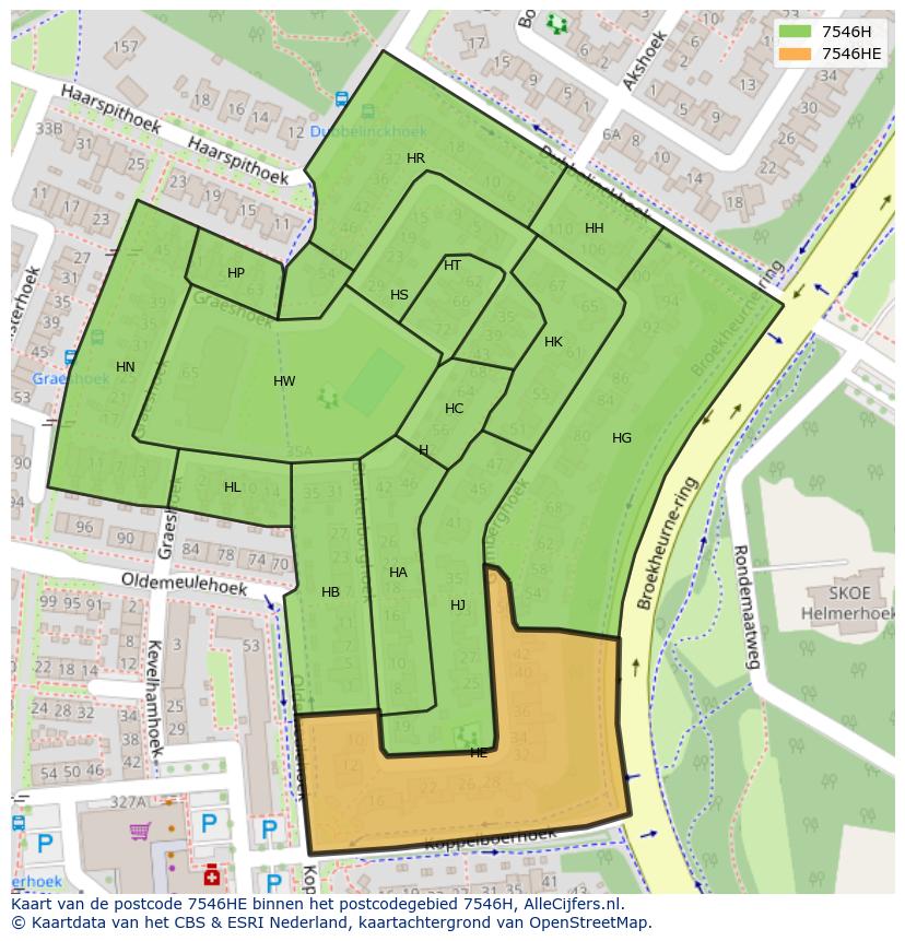 Afbeelding van het postcodegebied 7546 HE op de kaart.