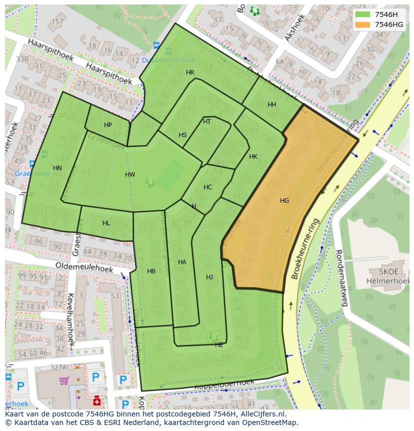 Afbeelding van het postcodegebied 7546 HG op de kaart.