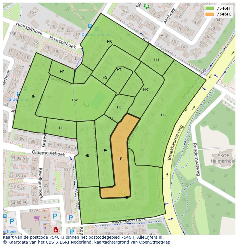 Afbeelding van het postcodegebied 7546 HJ op de kaart.