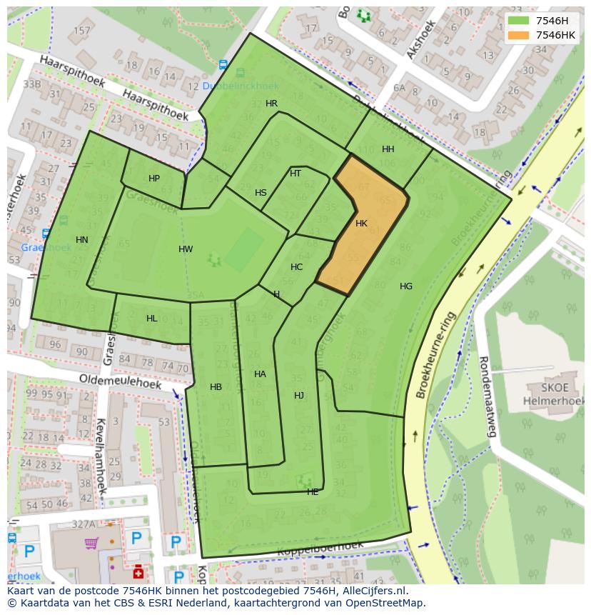 Afbeelding van het postcodegebied 7546 HK op de kaart.