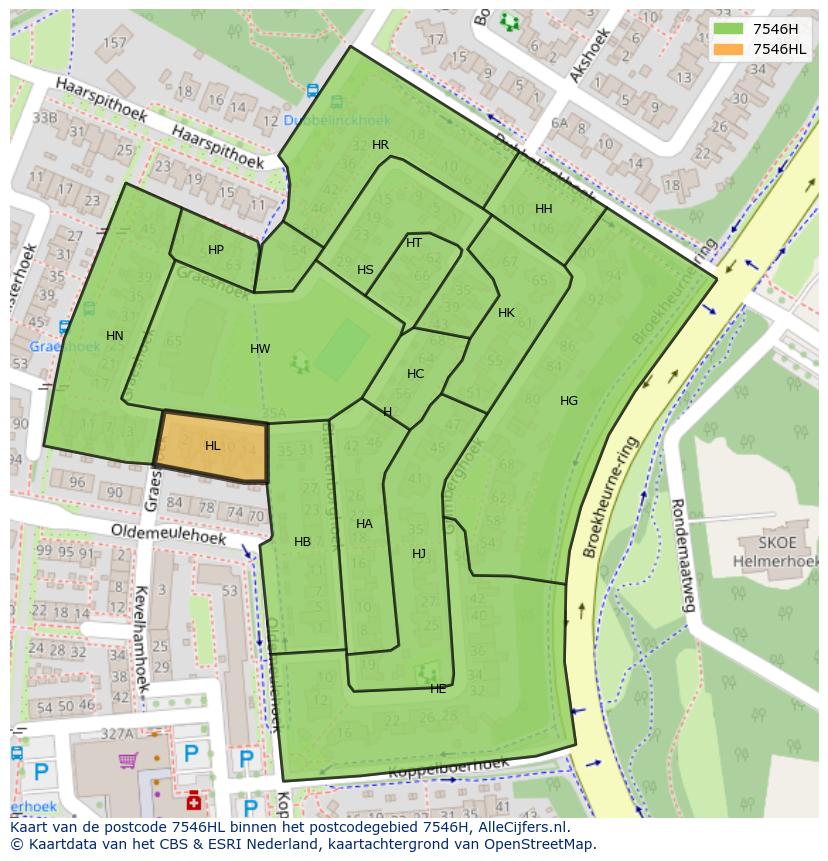 Afbeelding van het postcodegebied 7546 HL op de kaart.