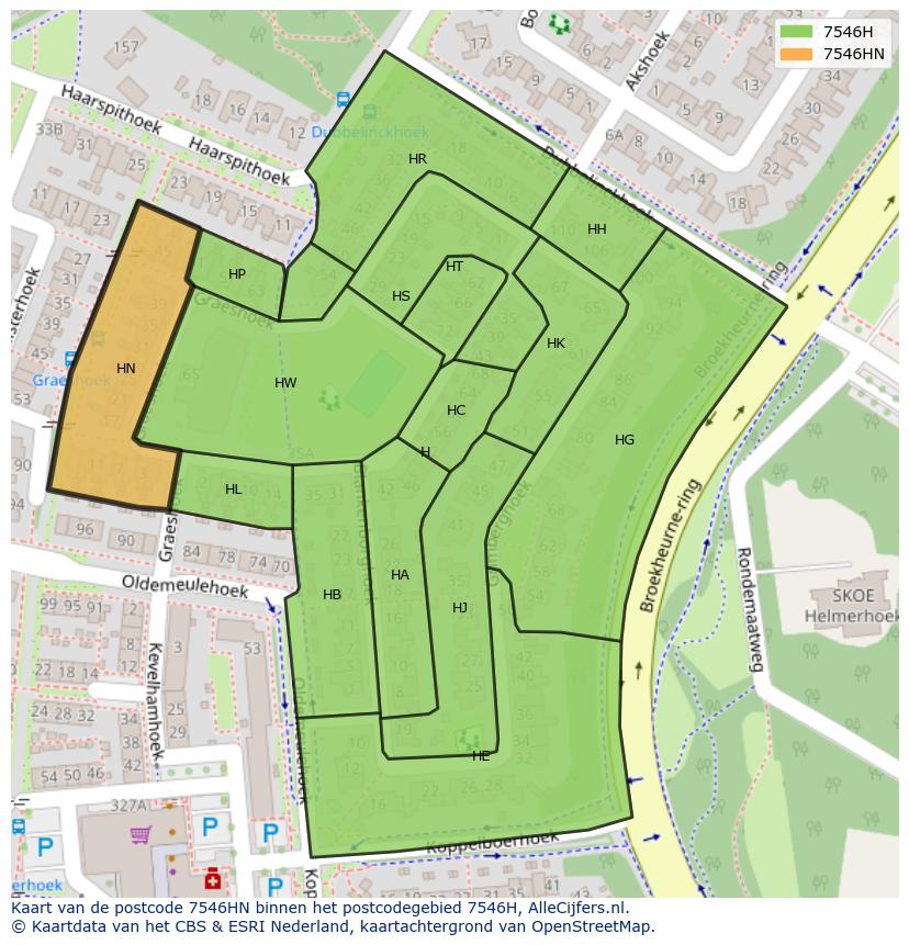Afbeelding van het postcodegebied 7546 HN op de kaart.