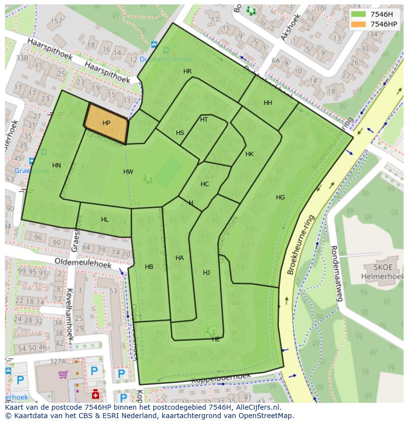 Afbeelding van het postcodegebied 7546 HP op de kaart.