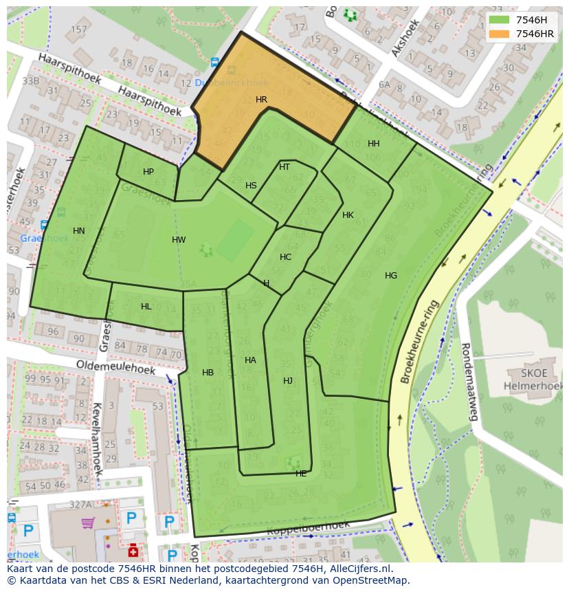 Afbeelding van het postcodegebied 7546 HR op de kaart.
