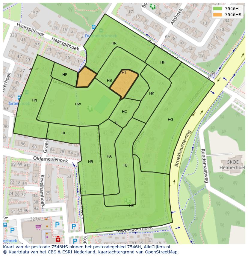 Afbeelding van het postcodegebied 7546 HS op de kaart.