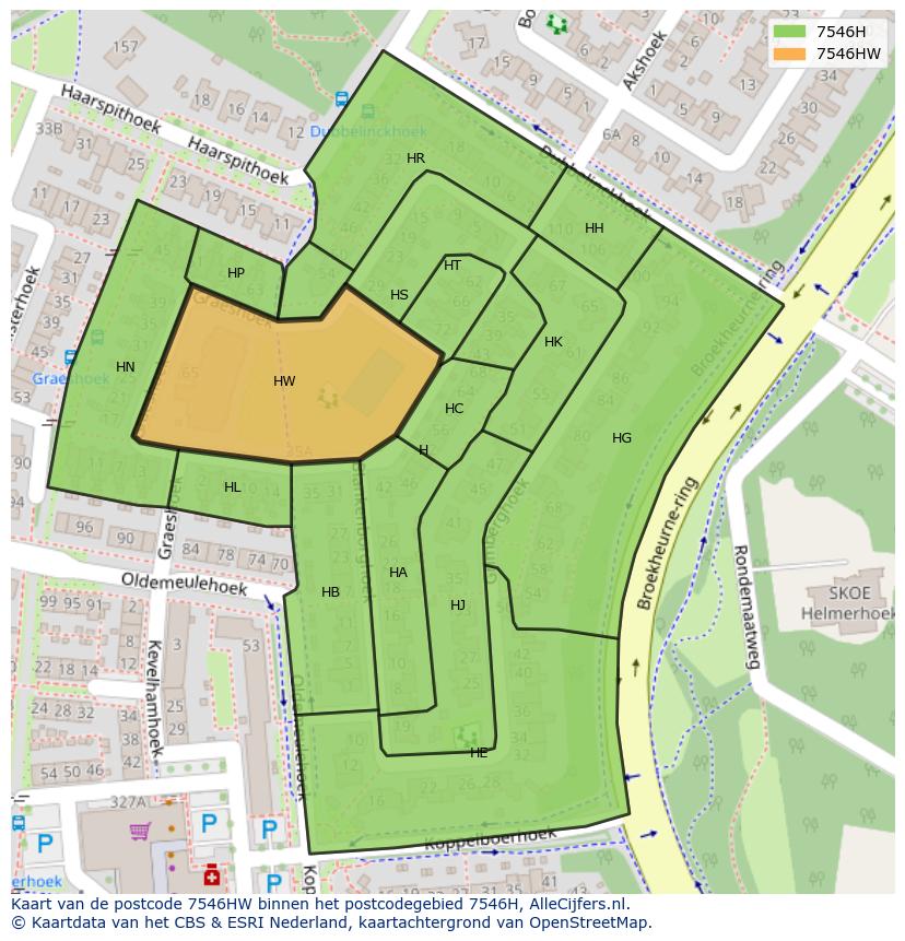 Afbeelding van het postcodegebied 7546 HW op de kaart.