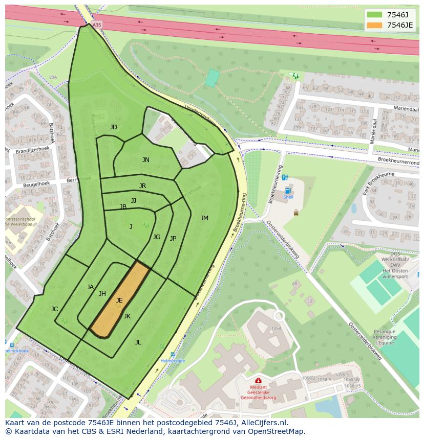 Afbeelding van het postcodegebied 7546 JE op de kaart.
