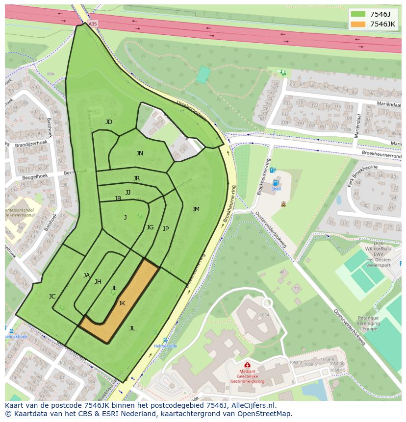 Afbeelding van het postcodegebied 7546 JK op de kaart.