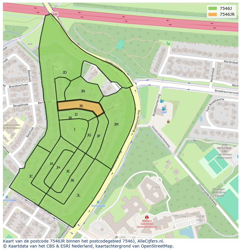 Afbeelding van het postcodegebied 7546 JR op de kaart.