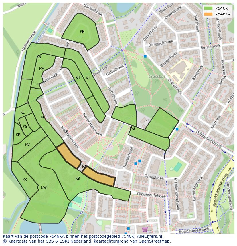Afbeelding van het postcodegebied 7546 KA op de kaart.